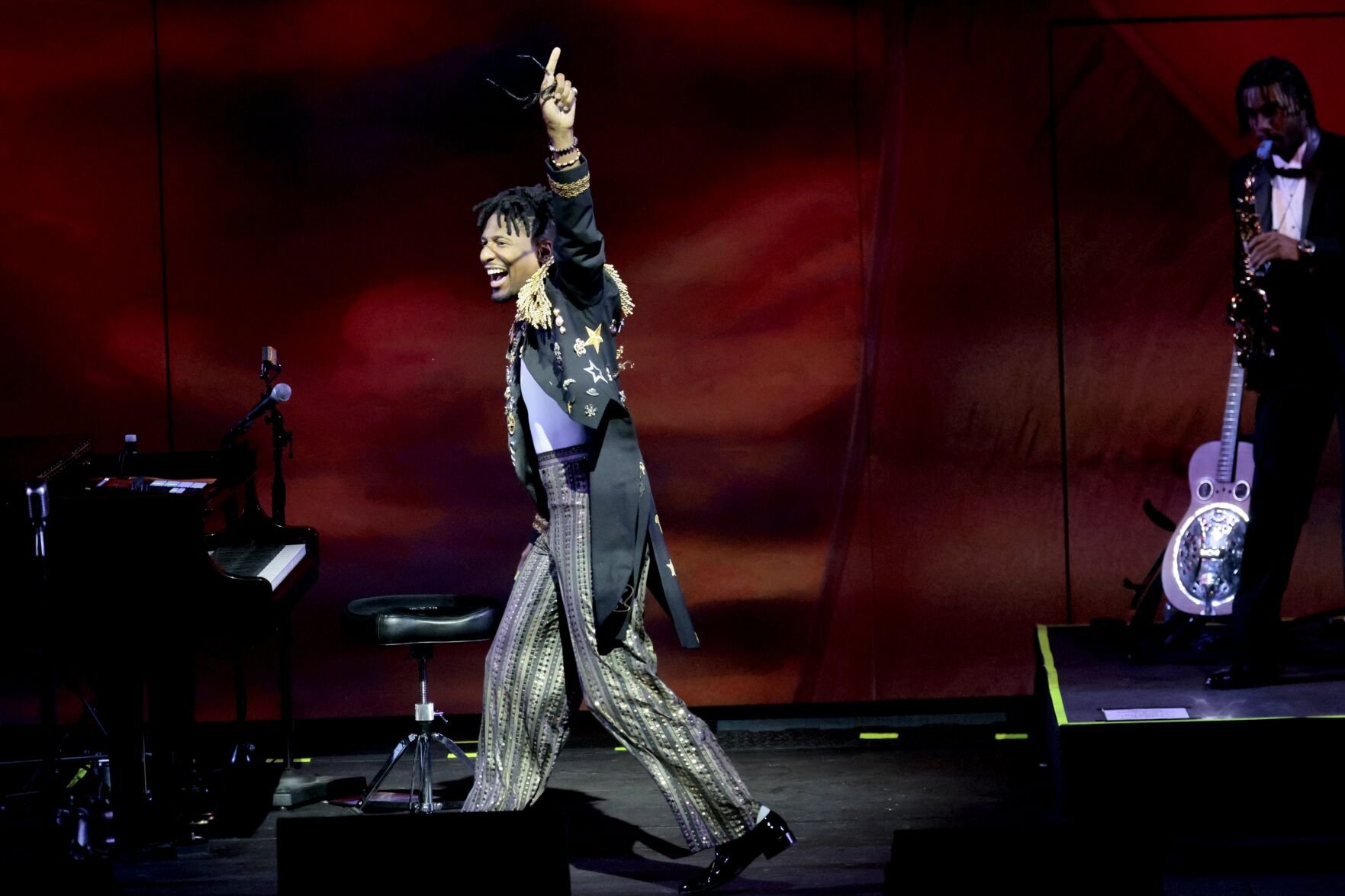 Jon Batiste performs at the Muny